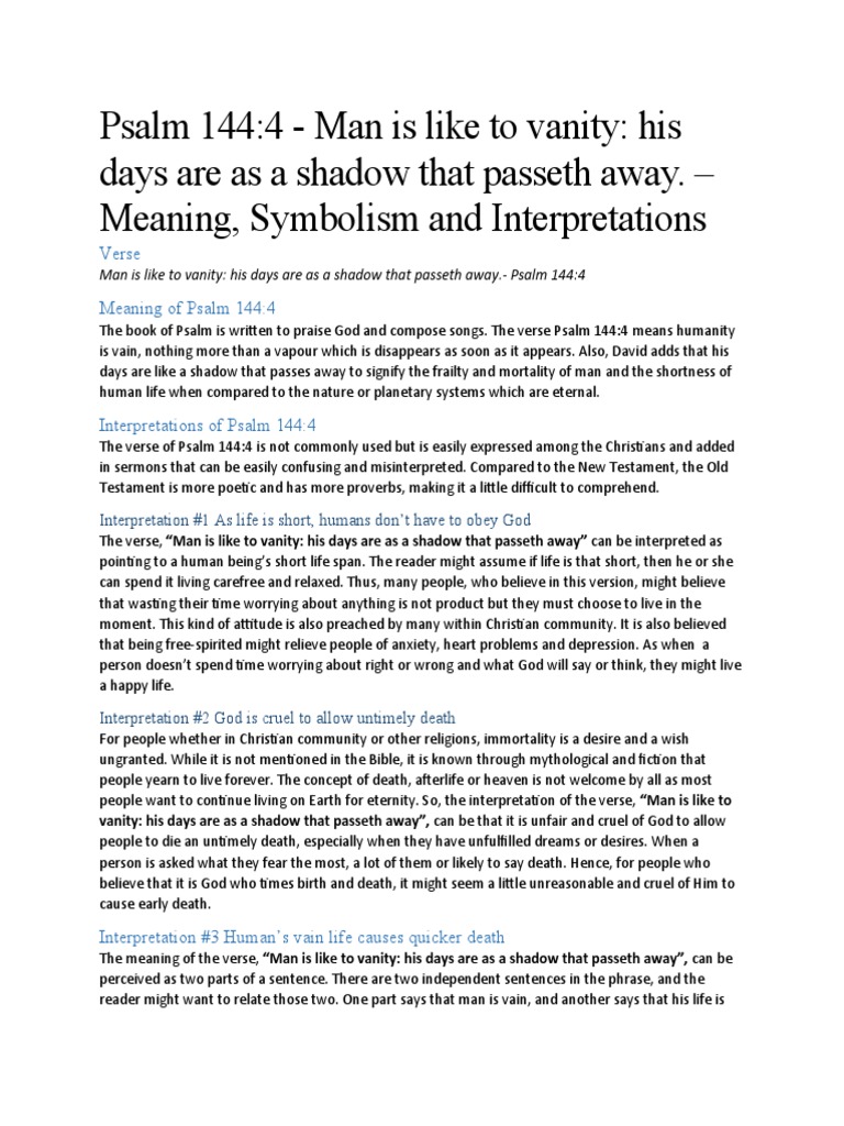 Psalm 144 4 | PDF | Psalms | God