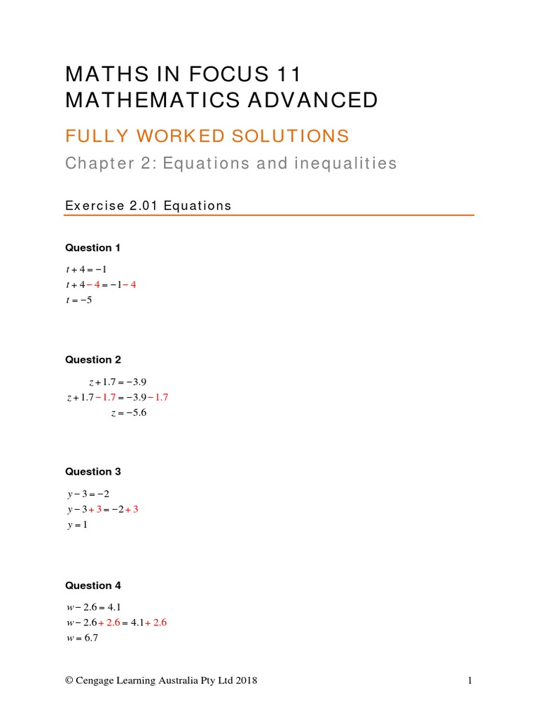 Maths in Focus Worked Solutions Yr 11 Adv Ch2 | PDF