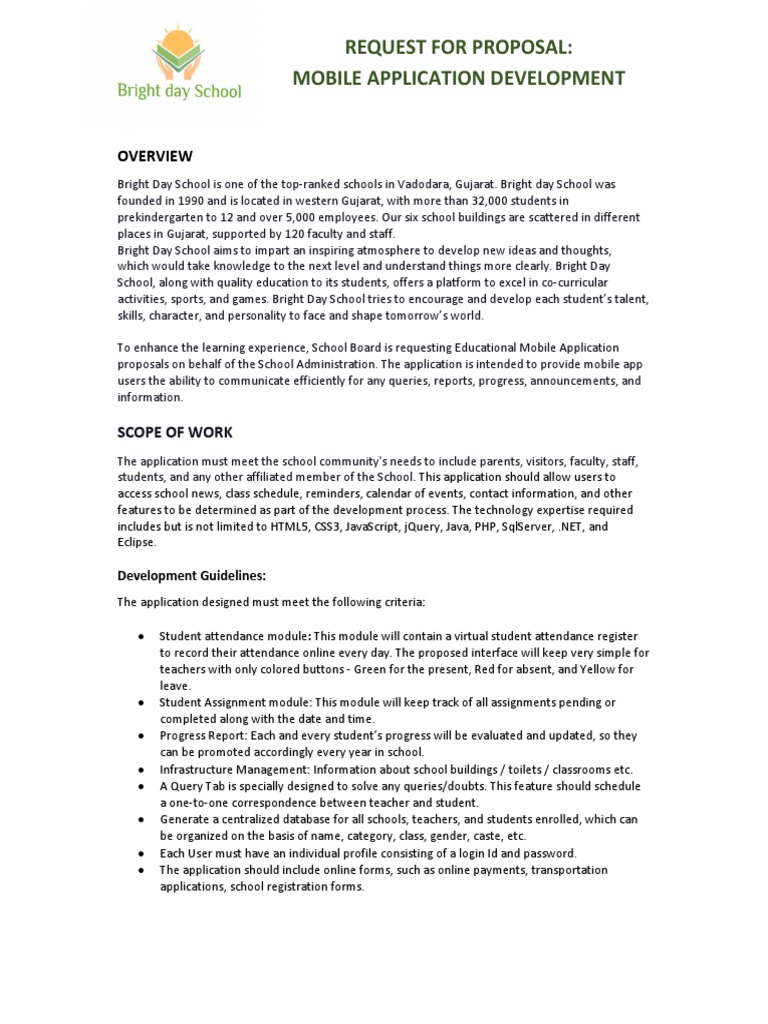 1 Bright Day School RFP Mobile App PDF Mobile App Request For