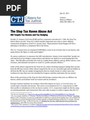 The Stop Tax Haven Abuse Act Summary