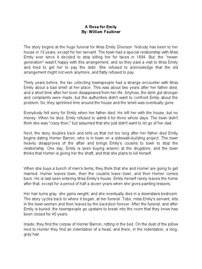 A Rose For Emily Summary PDF