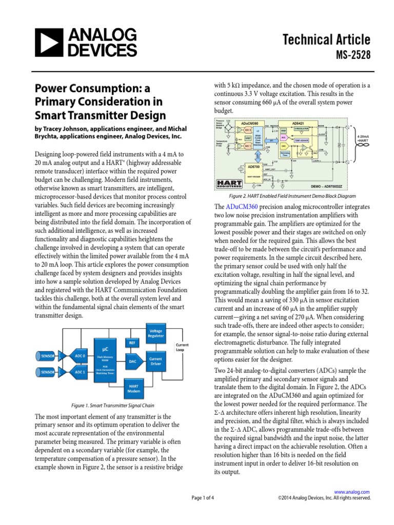 Power Consumption A Primary Consideration in Smart Transmitter Design