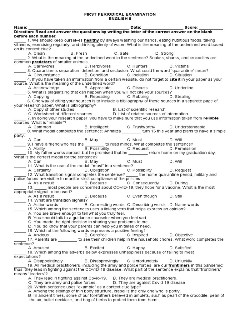 Test Questions 2022-2023 | PDF | Language Arts & Discipline | Wellness