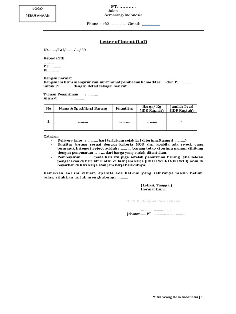 Letter of Intent (LoI) | PDF