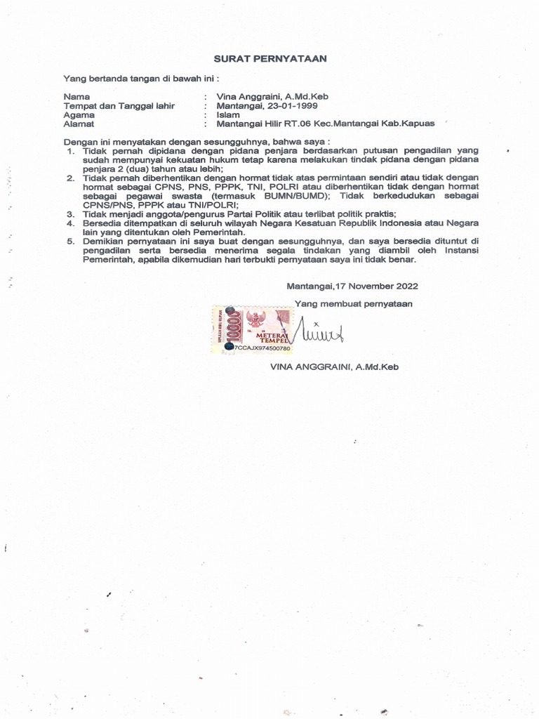 Surat Pernyataan | PDF