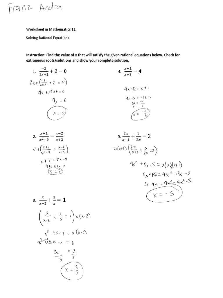 Rational Equations Worksheet | PDF