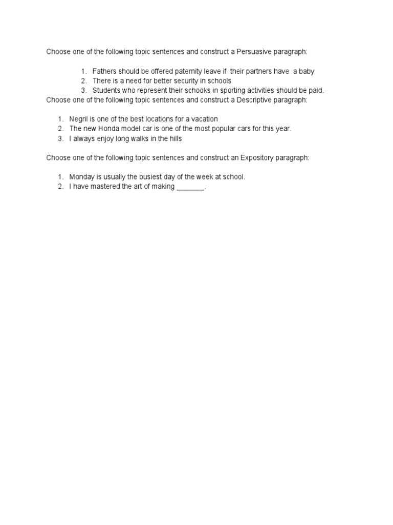 Class Work On Paragraph Writing | PDF