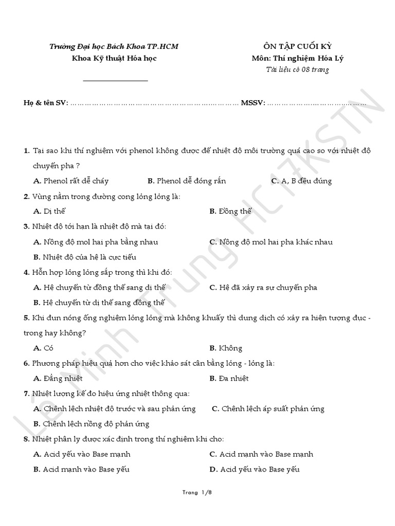 Final Physical Chemistry Laboratory Review Questions | PDF