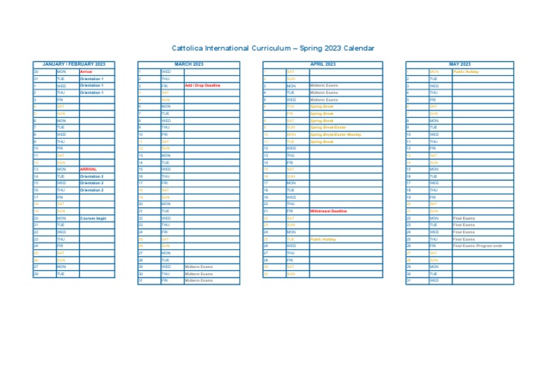 Ucscinternational-UCSC International Curriculum Calendar - Spring 2023 |  PDF | Observances | Holidays