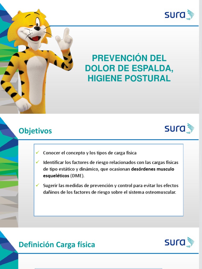 Presentación HIGIENE POSTURAL | PDF | La columna vertebral | Dolor lumbar