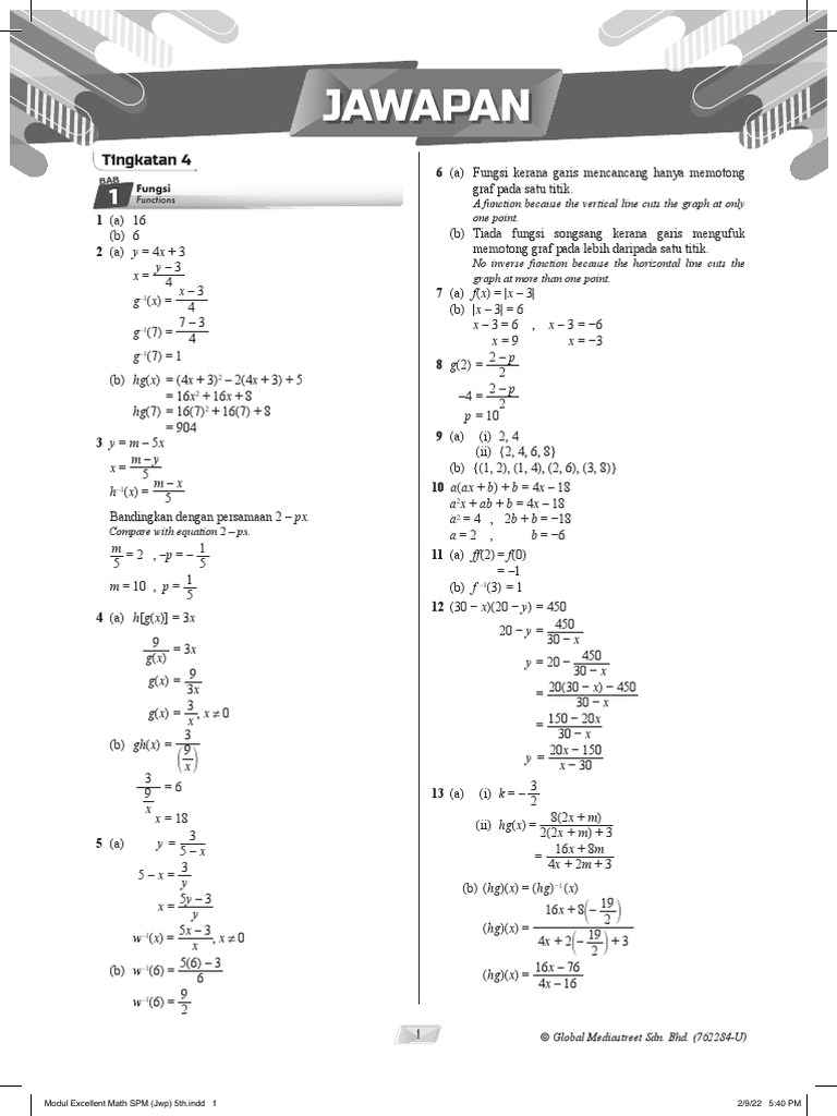 Jawapan Modul SPM Excellent Selangor Matematik Tambahan  PDF