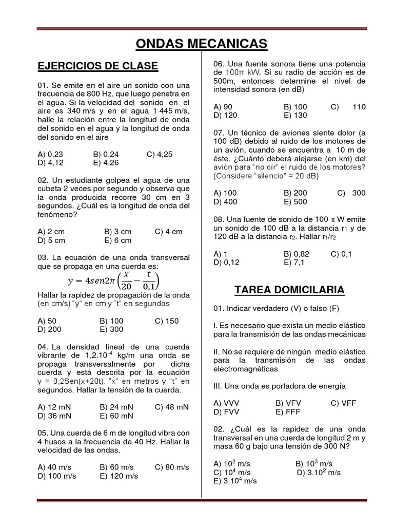 Fórmulas de Ondas Mecánicas | PDF