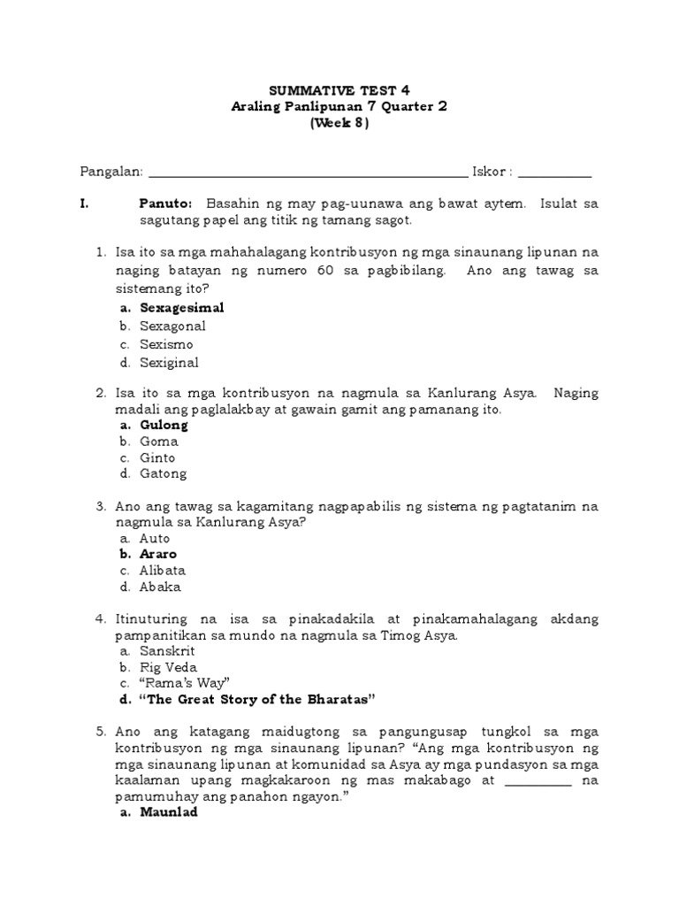 Ap7 Q2 Summative Test 4 | PDF
