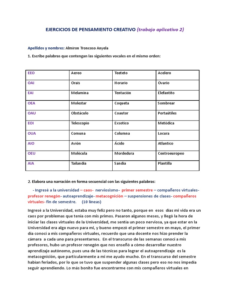 Ejercicios de Pensamiento Creativo | PDF | Ciencia cognitiva | Aprendizaje