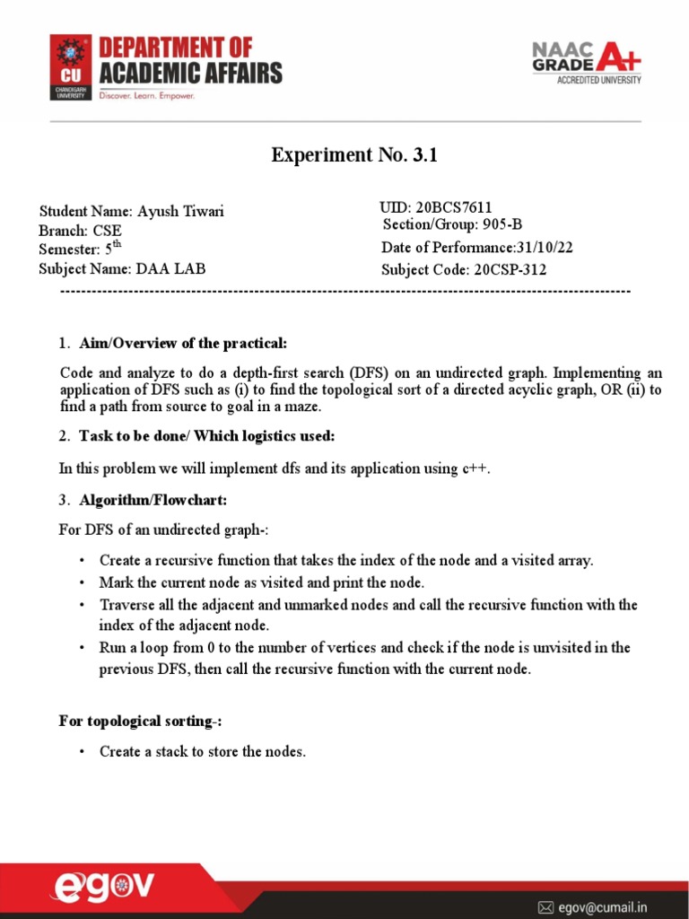 DAA Worksheet-3.1 20BCS7611 | PDF | Algorithms | Computer Programming