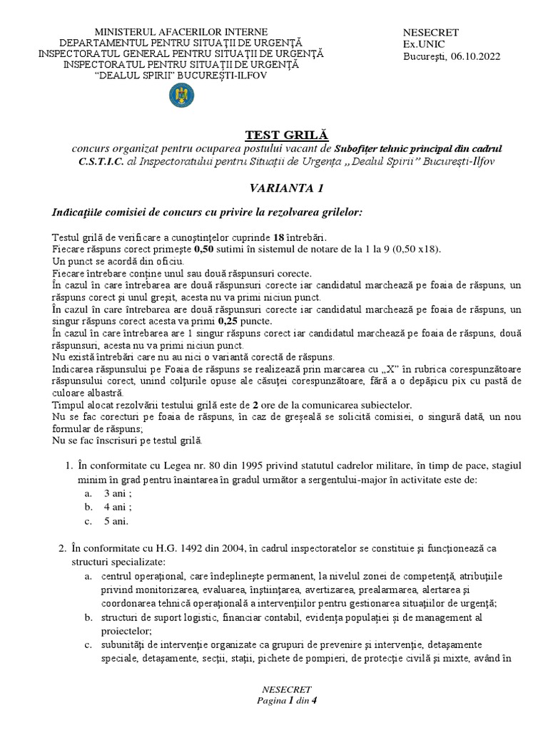 Subiecte Varianta 1 1 | PDF