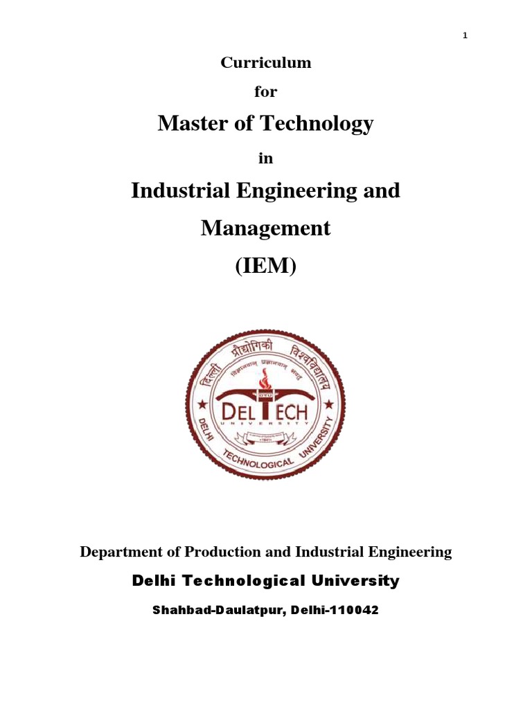 Mtech - IndustrialEngineeringManagement (1) Notes Mtech Dtu Iem | PDF