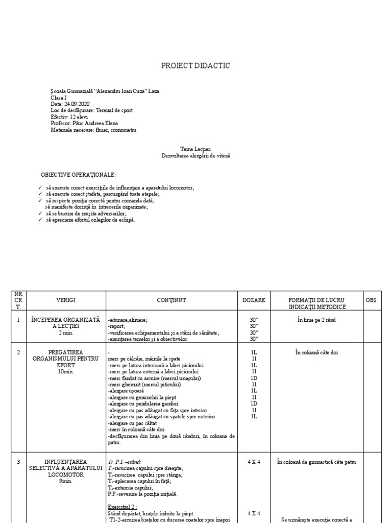 Proiect Didactic AL. I. Cuza Clasa 1 | PDF