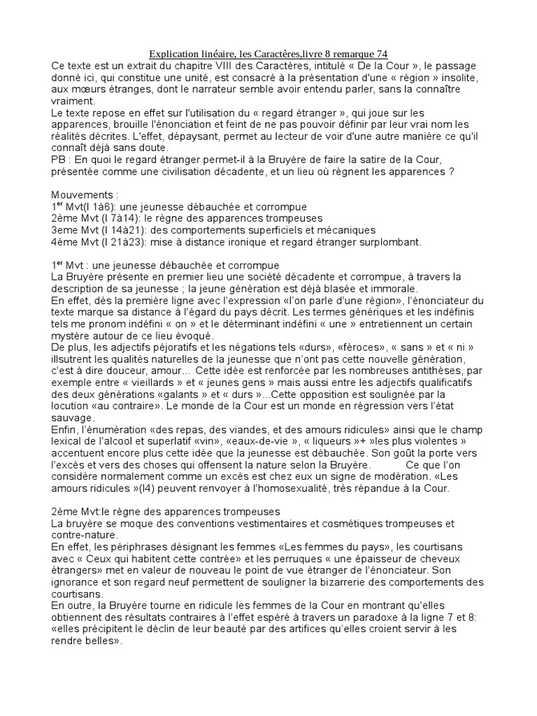 Critique Amère 8 Lettres Explication Linéaire, Les Caractères, Livre 8 Remarque 74 | PDF