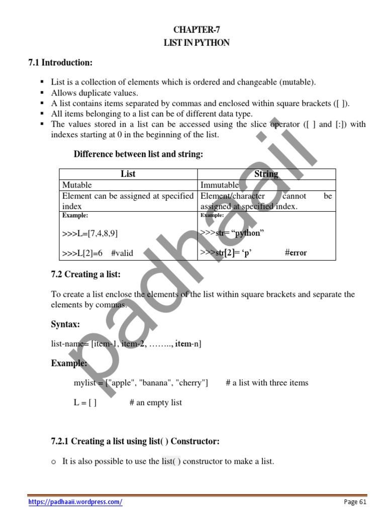 7 List in Python Notes | PDF