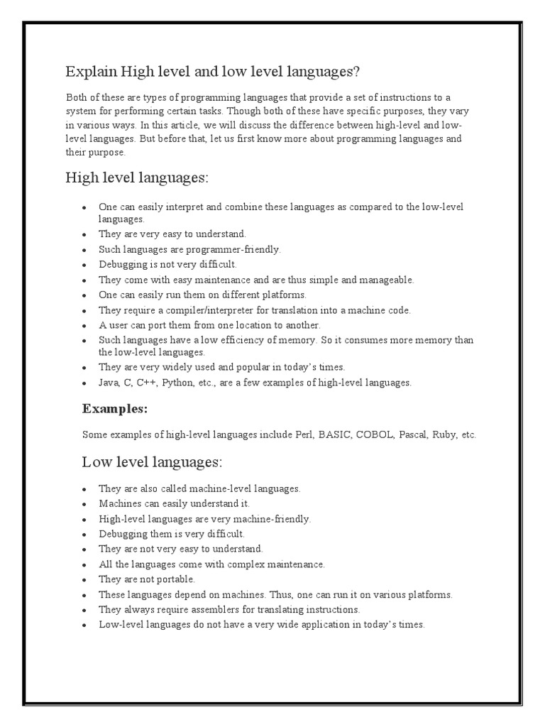 Explain High Level and Low Level Languages?: Examples | Download Free ...