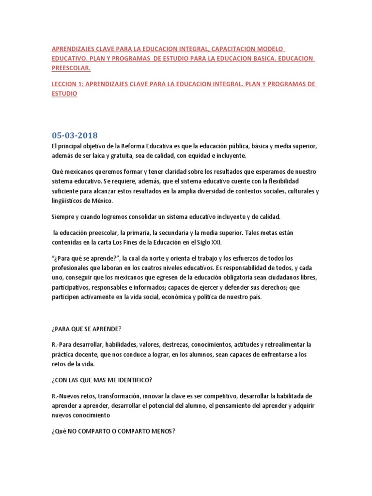 Aprendizajes Clave en Educación Integral | PDF | Educación de la ...