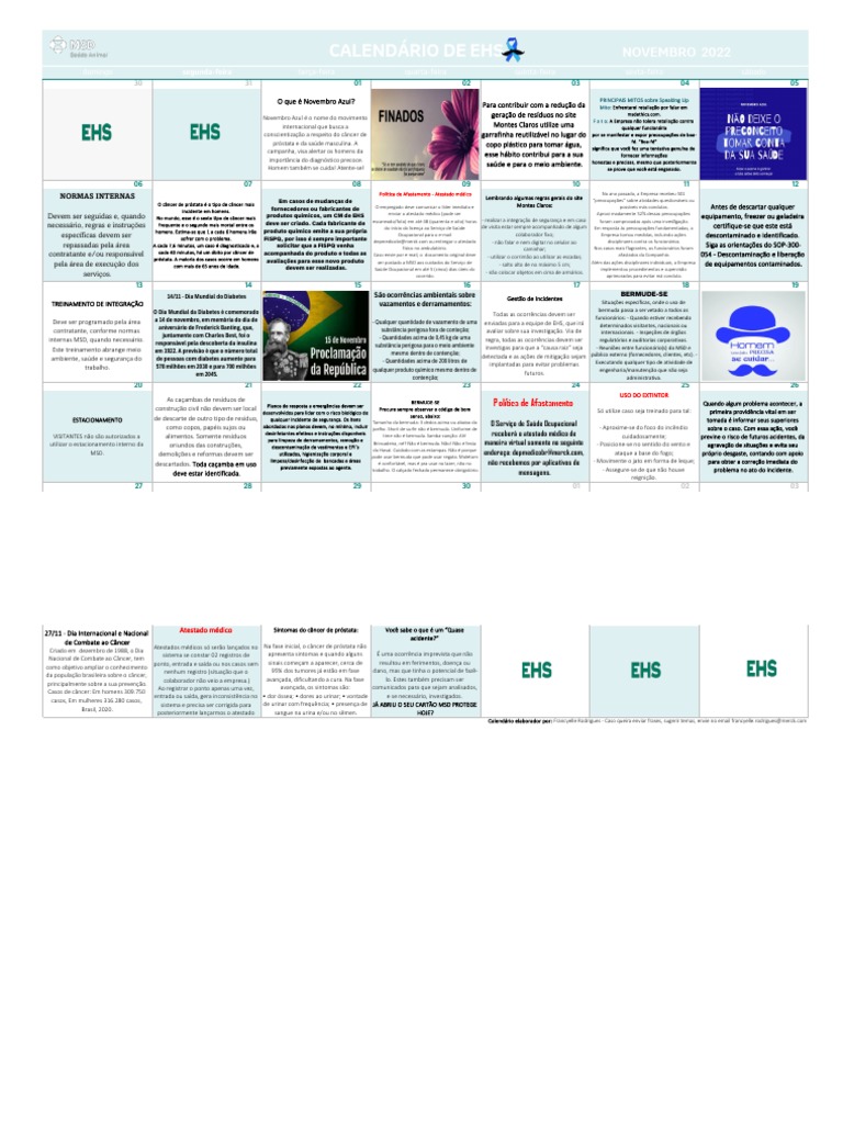Calend&aacute;rio de EHS | PDF