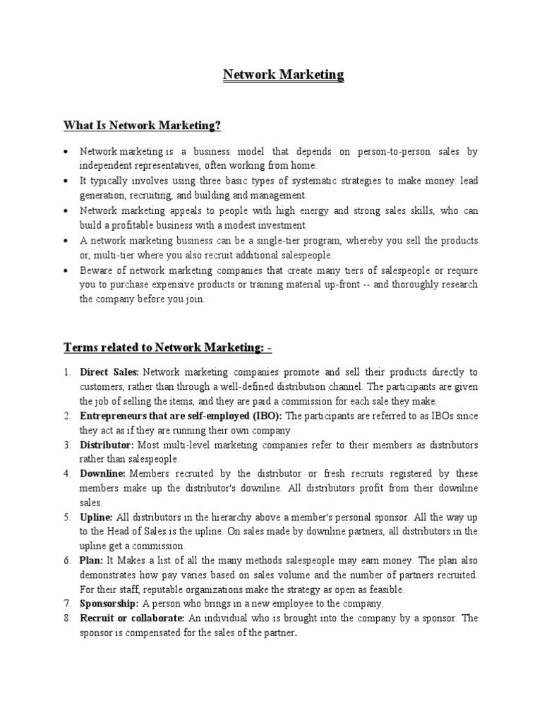 Network Marketing | PDF | Multi Level Marketing | Market (Economics)