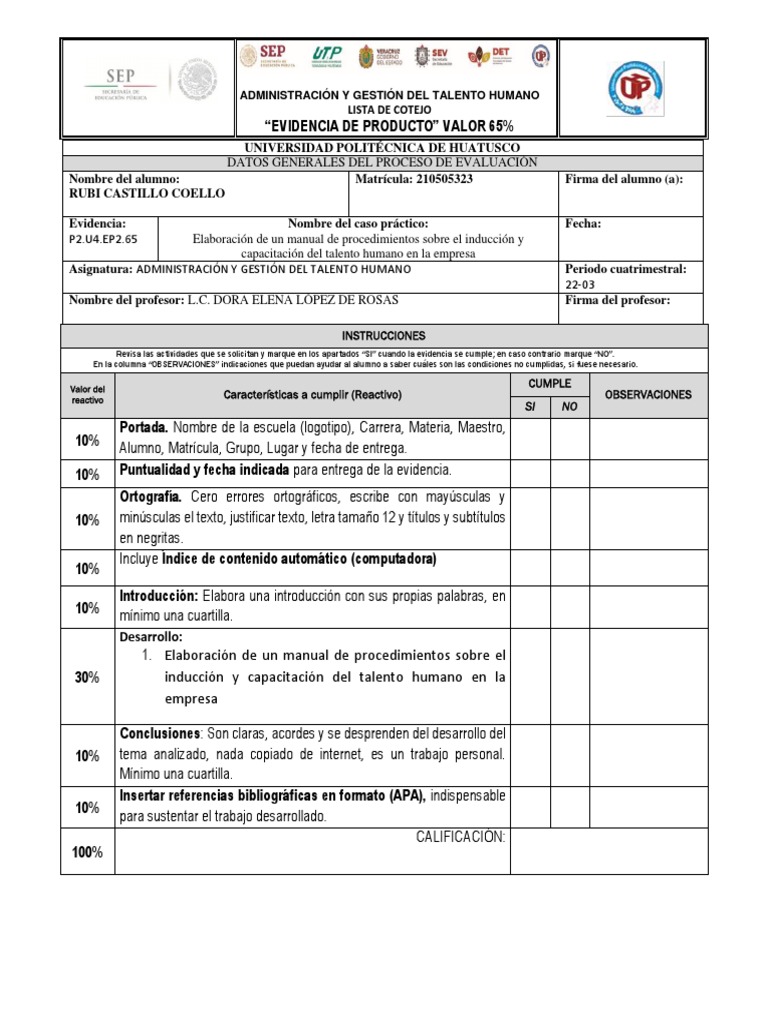 FP2.U4.EP2.65 Inducción y Capacitación de Personal. FINAL | PDF