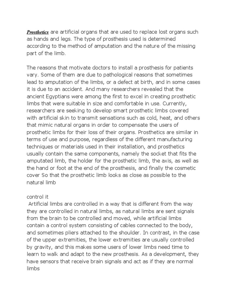 Advances in Prosthetic Limbs | PDF | Prosthesis | Manufactured Goods