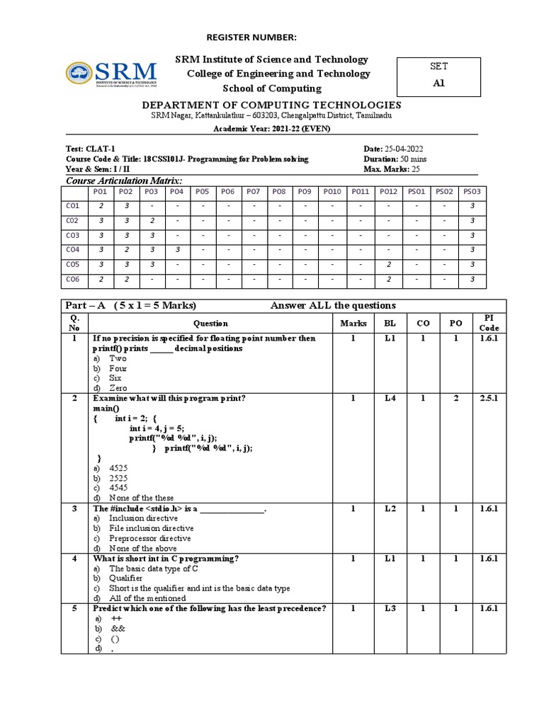Programming for Problem Solving Exam | PDF | Computer Science ...