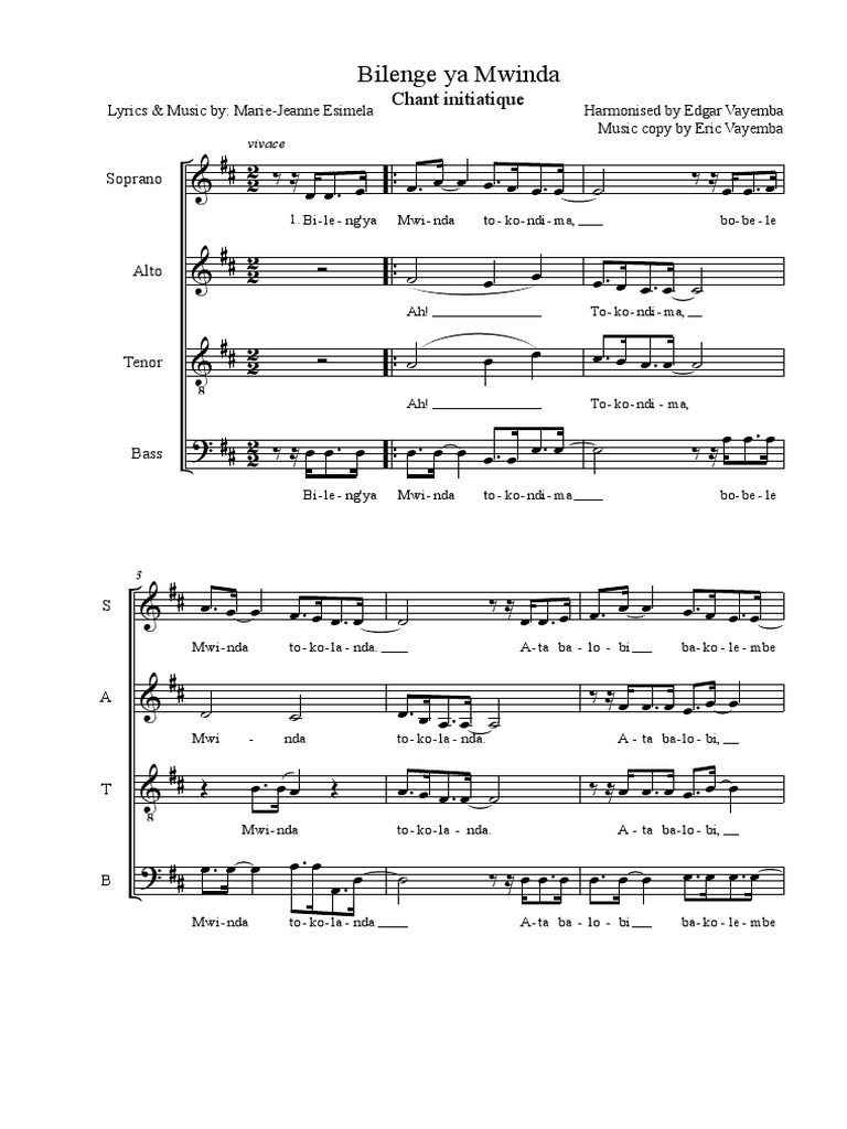 Bilenge Ya Mwinda - M. Jeanne Esimela - Arr. Vayemba. | PDF