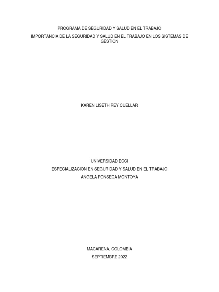 Ensayo Programa de Seguridad y Salud en El Trabajo | PDF