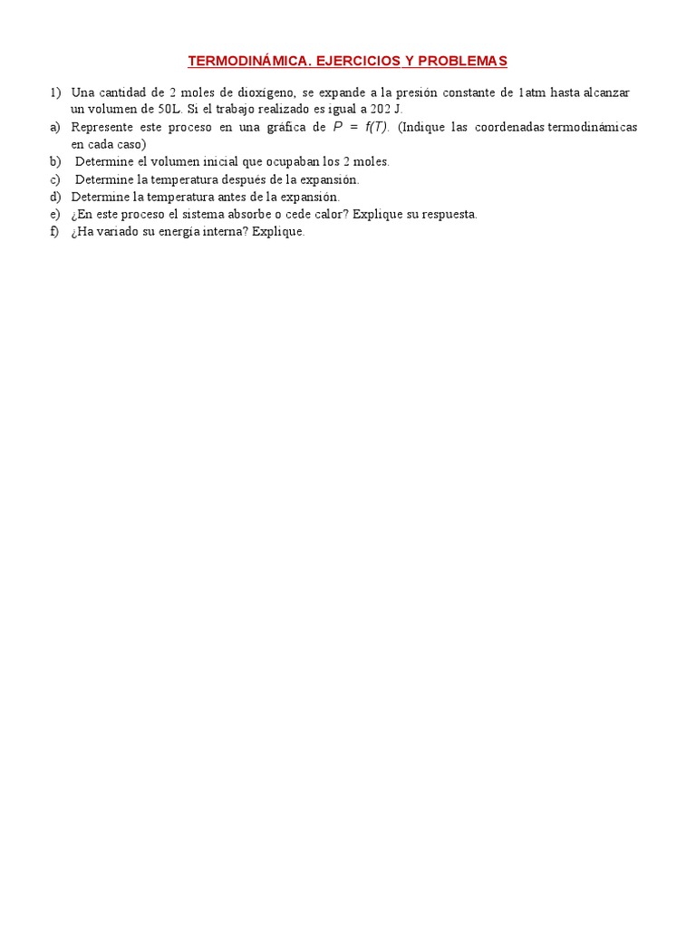 Ejercicios de Termodinámica y Procesos Gaseosos | PDF | Temperatura | Gases