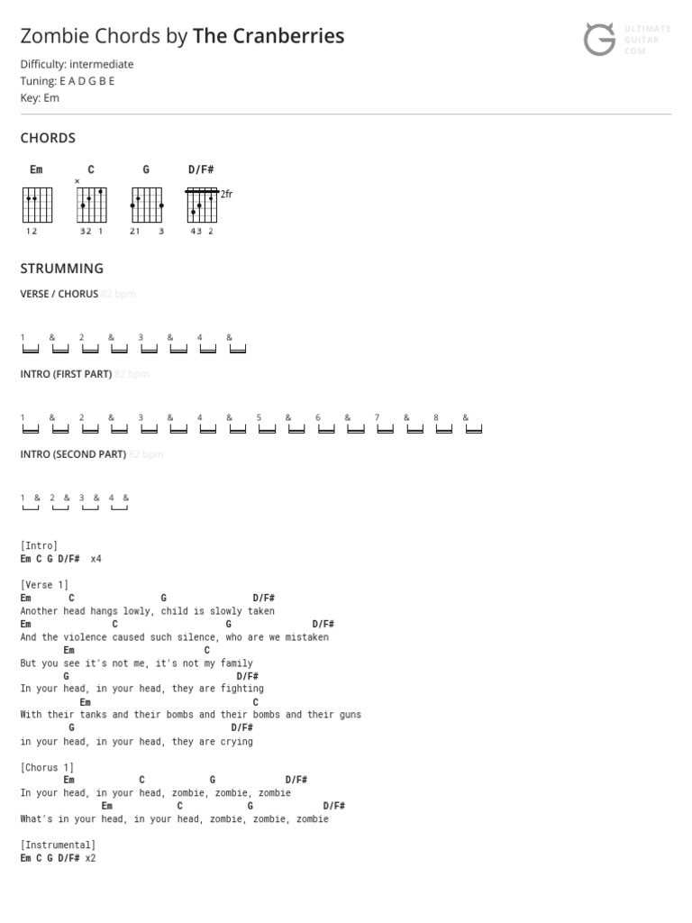 Zombie Chords by The Cranberriestabs at Ultimate Guitar Archive PDF Song Structure Songs