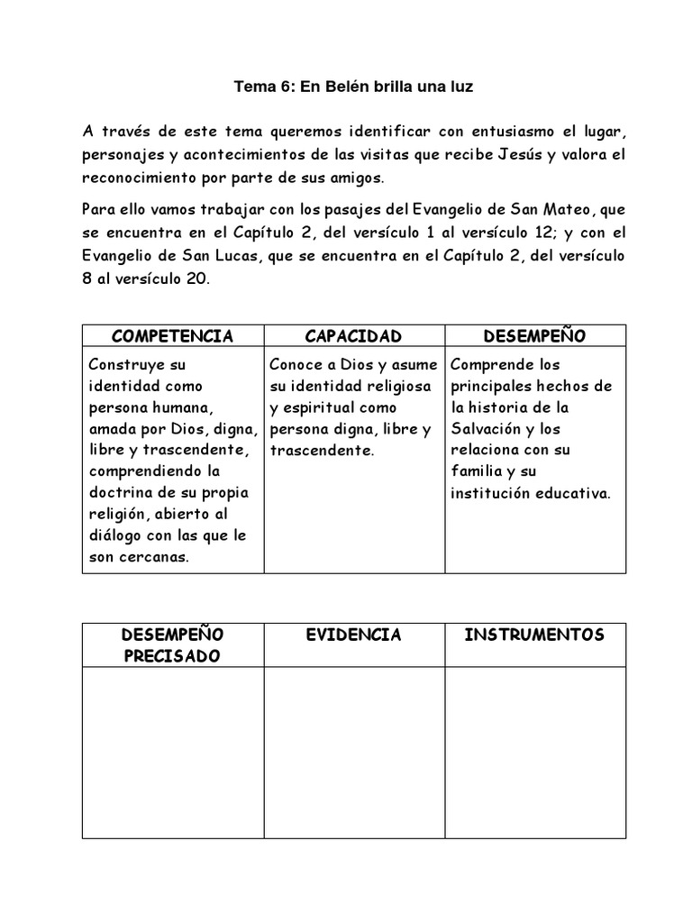 1P Tema 06 en Belen Brilla Una Luz PDF Reyes Magos Jesús