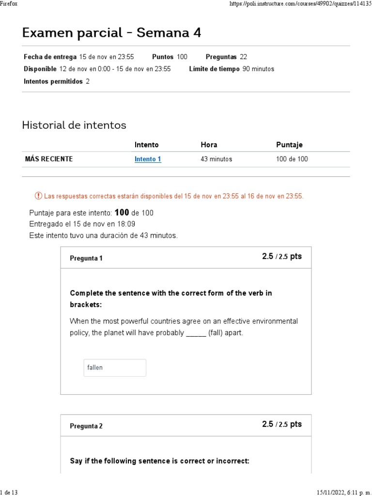 Examen Parcial de Inglés 2023 | PDF