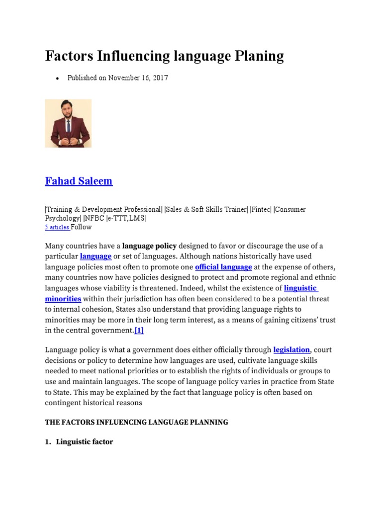 Factors Influencing Language Planning | PDF | Urdu | Nigeria