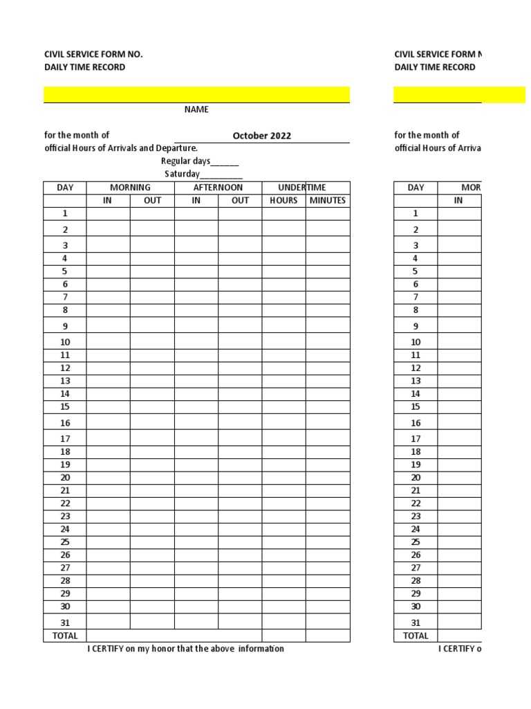 Daily Time Record Form Download | PDF