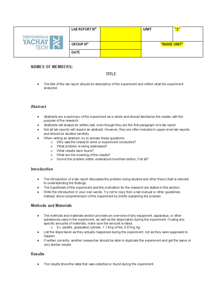 Lab Report Format PDF Experiment Data