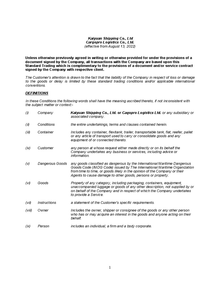 Standard Trading Conditions Overview | PDF | Indemnity | Insurance