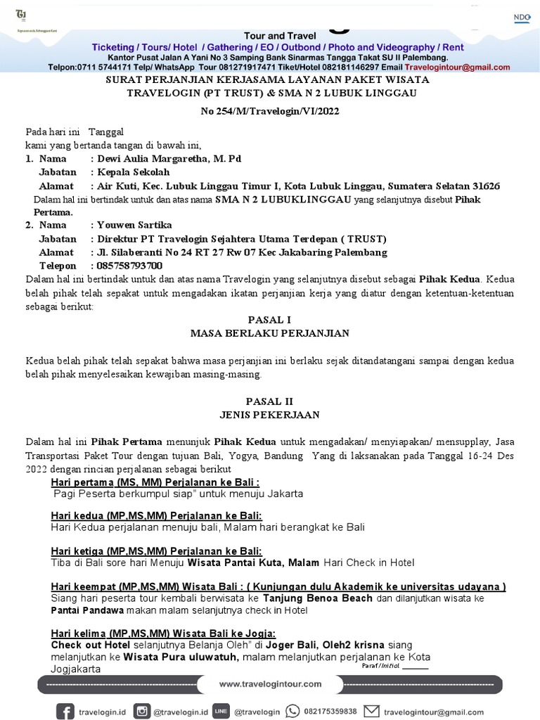Format Baru PKS Perjanjian Kerja Sama Travelogin Llg-Bali | PDF