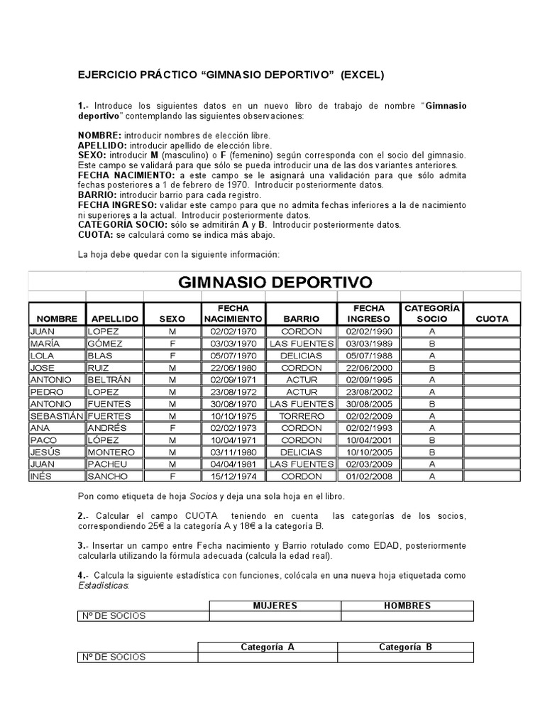 Excel Gimnasio Deportivo | PDF