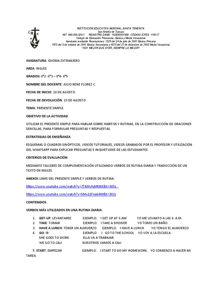 1°guia de Ingles Grado Sexto Rene PDF