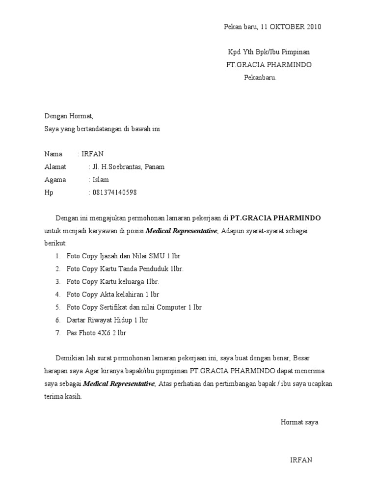 Contoh Surat Lamaran