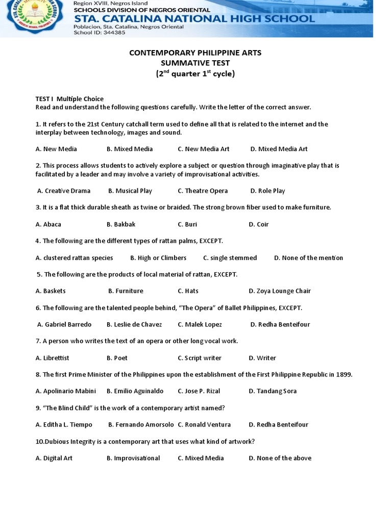 1st Summative Test 2q Pdf The Arts