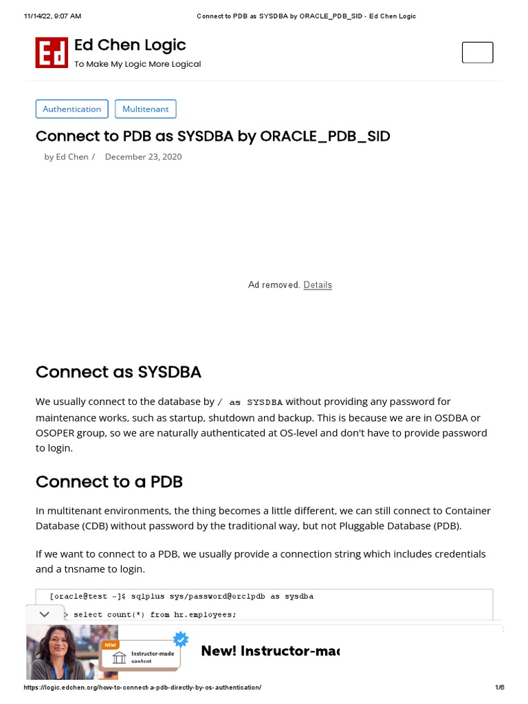 Connect to pdb as sysdba by oracle pdb sid pdf databases password