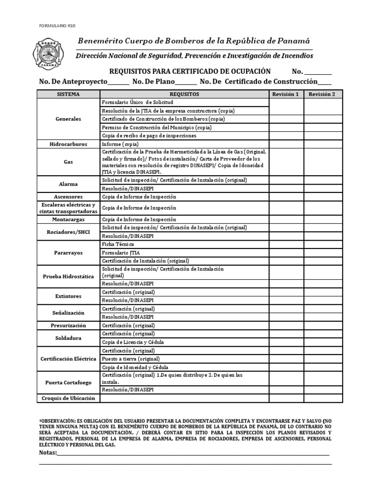 Formulario 10 Requisitos Ocupacion | PDF