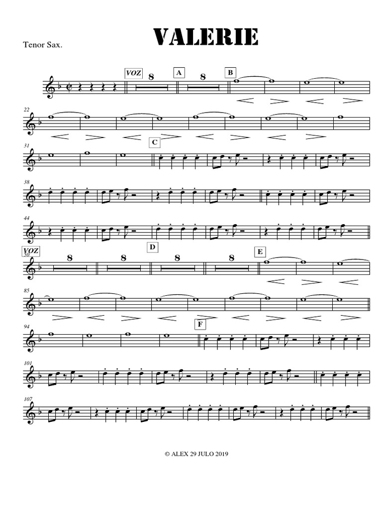 Score Valerie Tenor Sax PDF