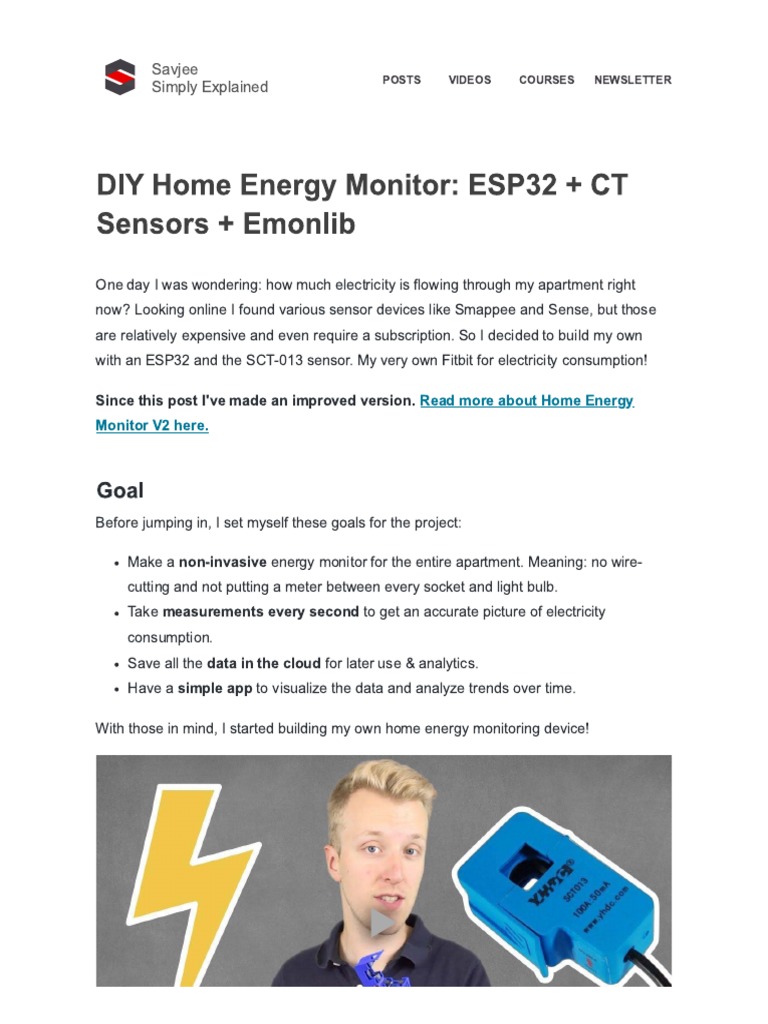 DIY Home Energy Monitor - ESP32 + CT Sensors + Emonlib - Savjee | PDF